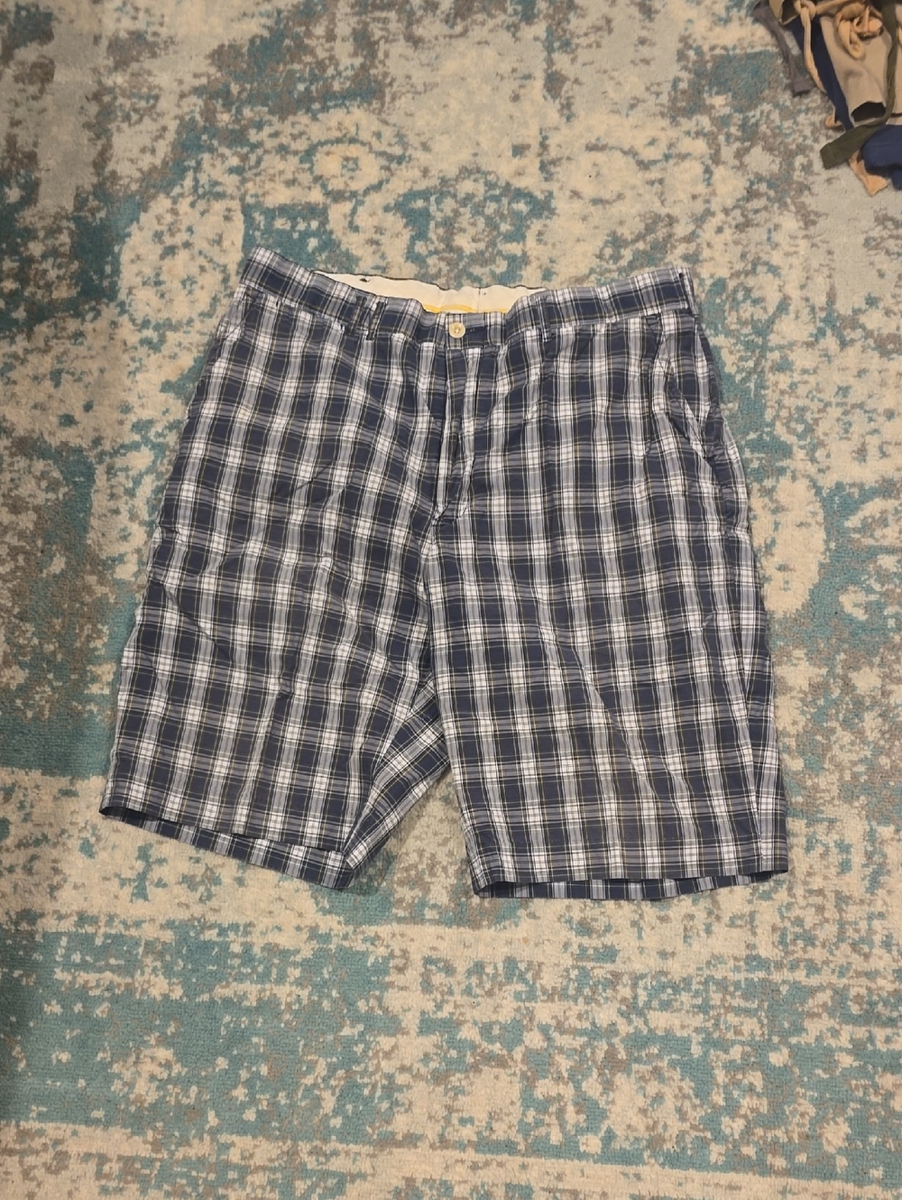 Ralph Lauren Blue and White Plaid Flat-Front Shorts